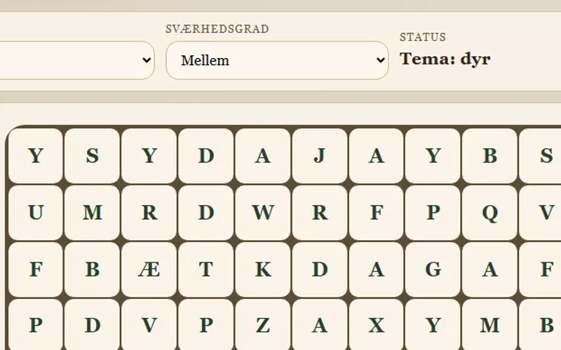 Ords&oslash;gning med dansk bogstavgitter